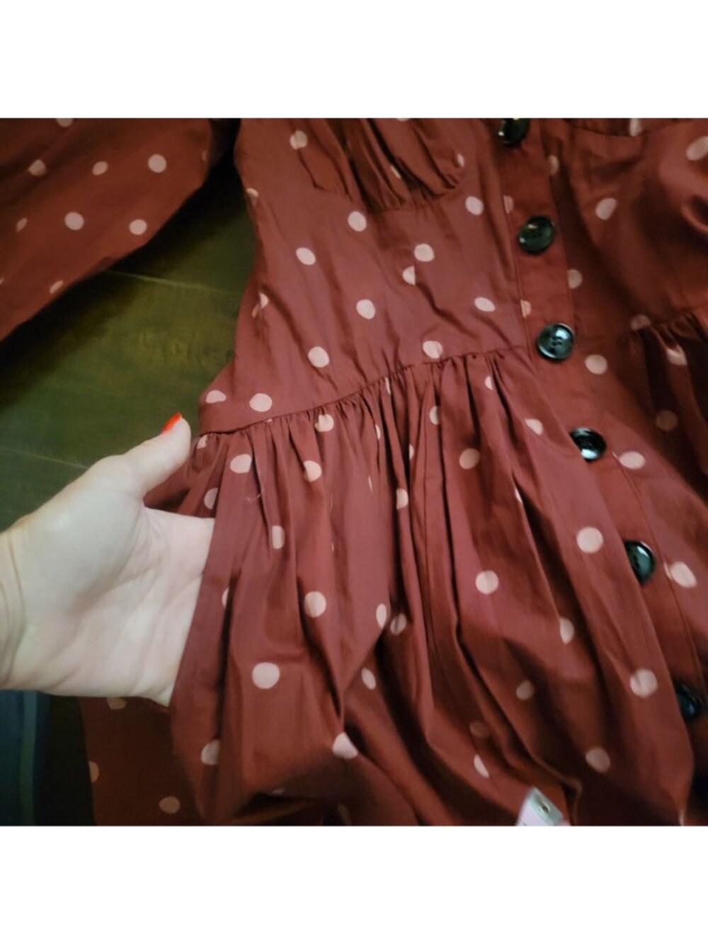 Hutch Drop Waist Long Sleeve Midi Dress Polka Dot Prairie Cottage Womens 4 - Picture 4 of 9